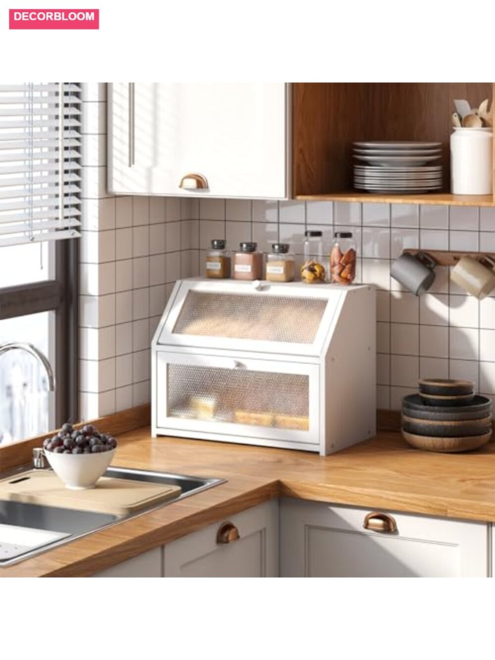 Double Layer Bread Box Storage Container Large Capacity Farmhouse with Diamond